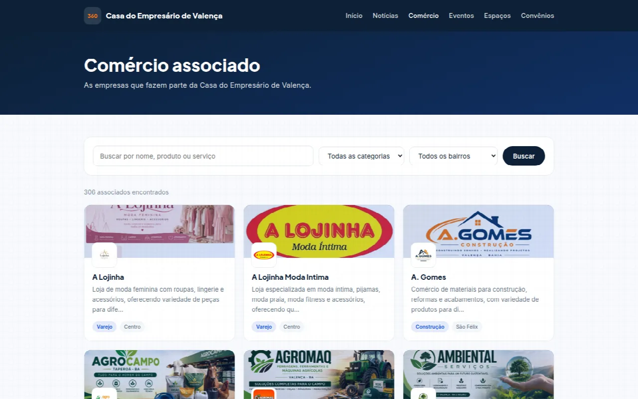 Site white-label de uma entidade no Entidades 360